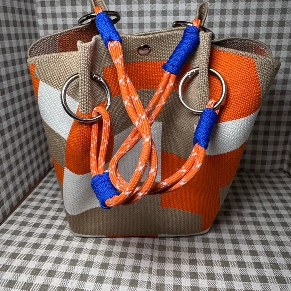 Women’s Orange & Cream Color Block Tote Bag - Picture 3 of 7